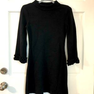 Cache Black Knit Sweater Dress Pom Pom Cuffs S
